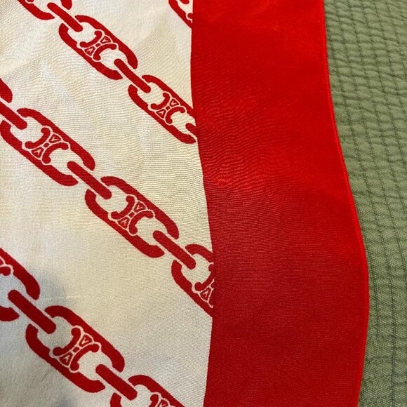Vintage Celine Paris Silk Scarf - Red chain design and border on White - Picture 3 of 6